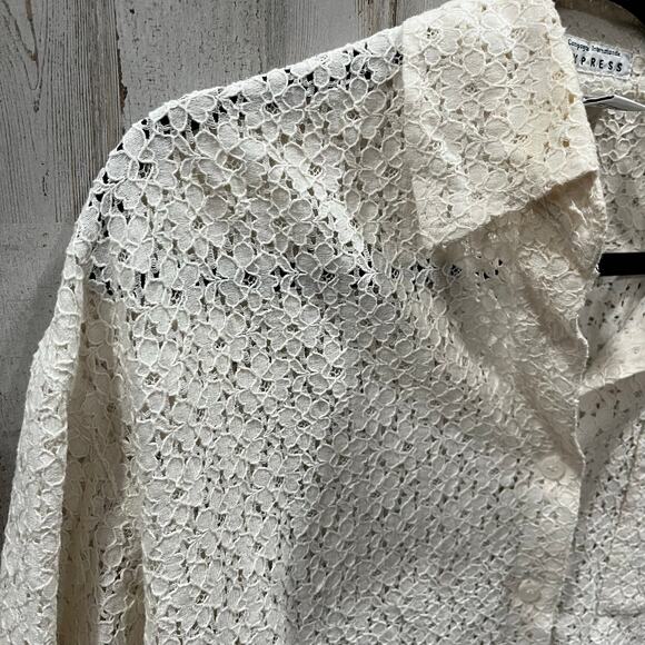 Vintage Express Cream Lace Floral Oversized Button Up Shirt Boho Womens XS - Picture 3 of 6